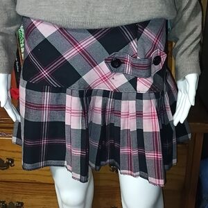 No Boundaries Pink and Black Plaid Y2k Mini Skirt